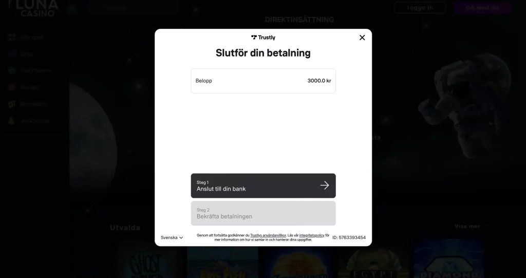 Satta in pengar på Luna casino