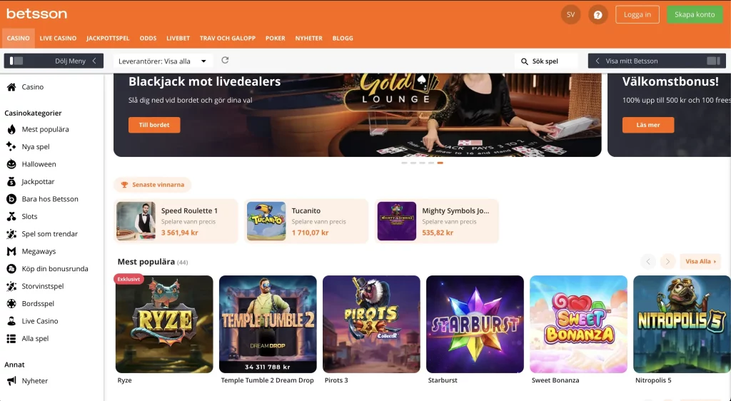 Betsson Casino Startsida