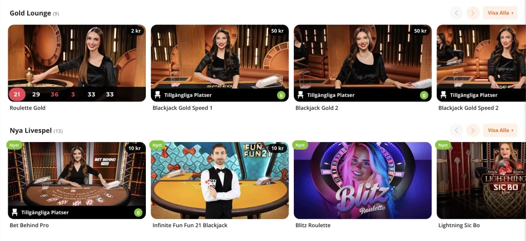 Betsson bordsspel och livespel