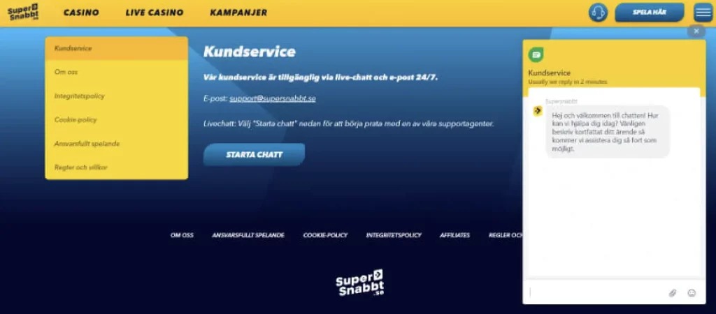 Supersnabbt Casino support