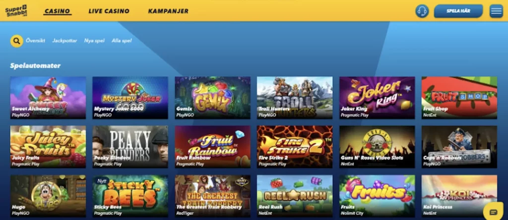Supersnabbt spelutbud