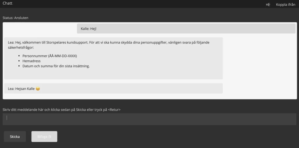 Storspelare Casino support